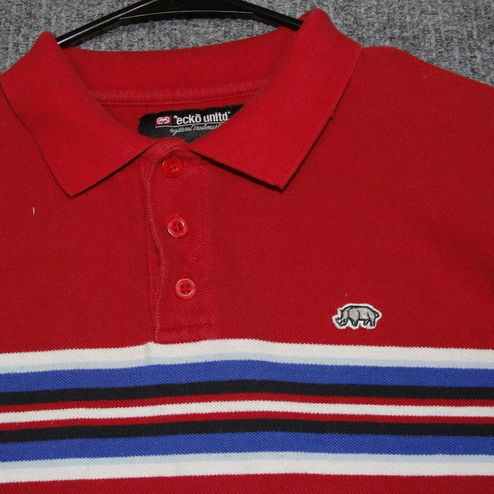 Ecko Unltd Kids Red Striped Short Sleeve‎ Polo Shirt Size Large Y2K Retro